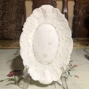 VTG Bison Head Milk Glass Tray Dresser Buffalo Head Plate Dish Murray Vanity
